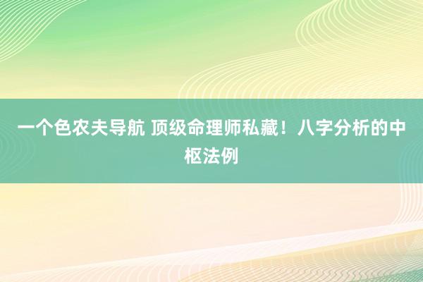 一个色农夫导航 顶级命理师私藏！八字分析的中枢法例